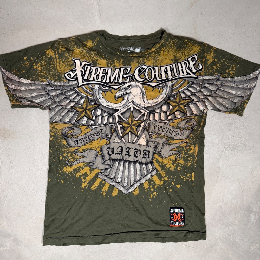 Xtreme Couture Mens Large Olive Green‎ Eagle Graphic T-Shirt MMA Valor Honor